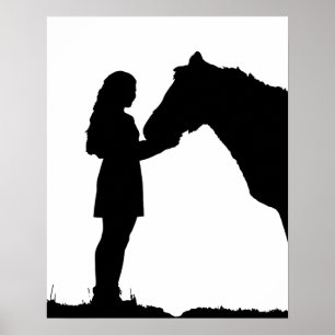 Poster Une fille et son cheval amour Silhouette Art