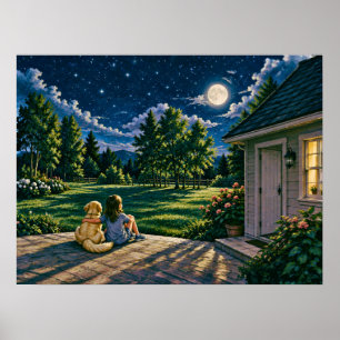 Poster Une fille et son chien sous la lune