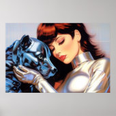 Poster Une fille et son robot chien aérographe art (Devant)