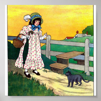 Poster Une fille fait le tour d'une oeuvre d'art de chat