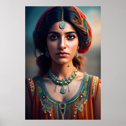 Poster Une fille indienne en robe traditionnelle (Devant)