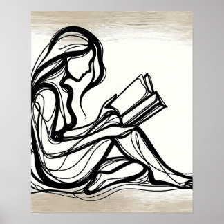 Poster Une fille lit un livre - Art en ligne