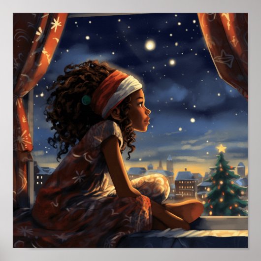 Poster Une fille noire regarde la ville le soir de Noël (Devant)