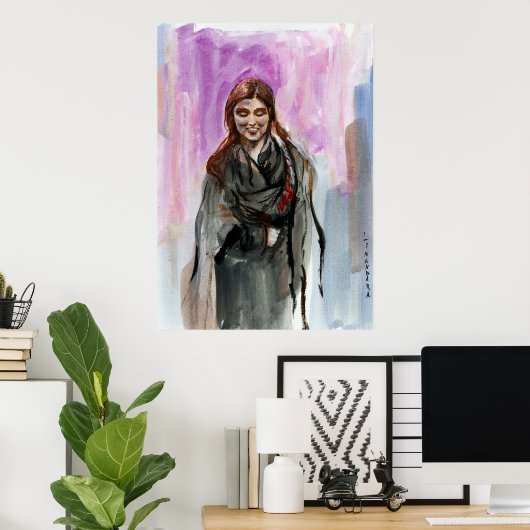 Poster Une fille souriante en noir (Bureau à domicile)