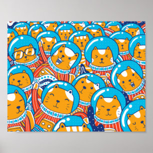 Poster Une Foule De Catstronautes Mignonne Illustration