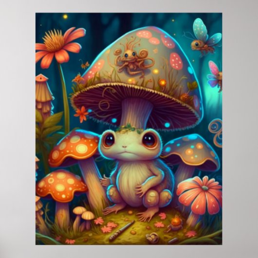 Poster Une grenouille à champignons magiques (Devant)