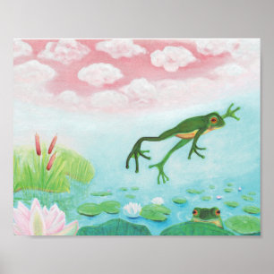 Poster Une Grenouille S'Enfonce Dans L'Étang Illustration