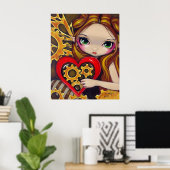 Poster Une horloge Saint Valentin steampunk fairy Art Pri (Bureau à domicile)