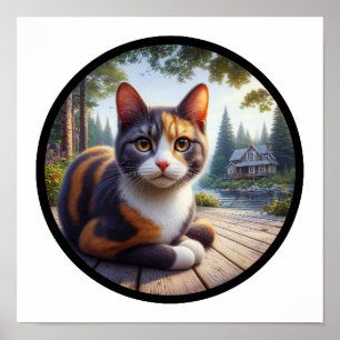 Poster Une image 3D circulaire d'un beau chat Calico