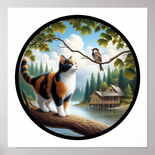 Poster Une image 3D circulaire d'un beau chat Calico (Devant)
