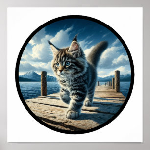 Poster Une image 3D circulaire d'un beau chat Maine Coon