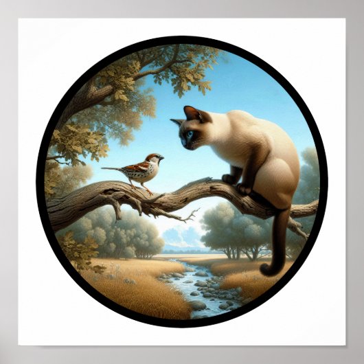 Poster Une image 3D circulaire d'un beau chat siamois (Devant)