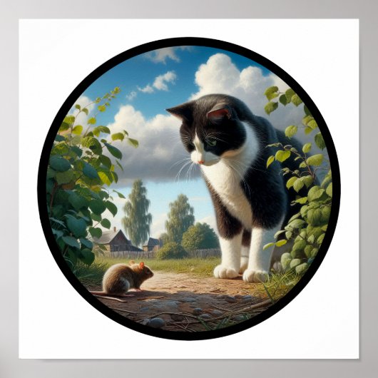 Poster Une image 3D circulaire d'un beau chat Tuxedo  (Devant)