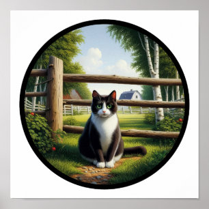 Poster Une image 3D circulaire d'un beau chat Tuxedo 
