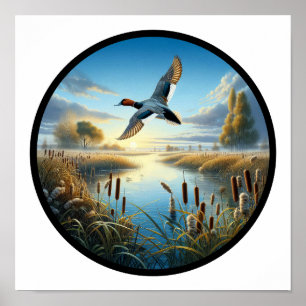 Poster Une image 3D circulaire d'un Canard Canvasback mag