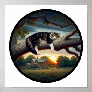 Poster Une image 3D circulaire d'un chat domestique à poi