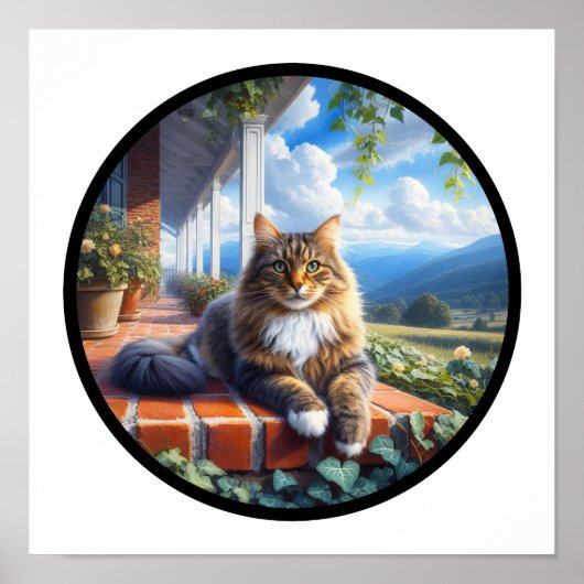 Poster Une image 3D circulaire d'un chat domestique à poi (Devant)