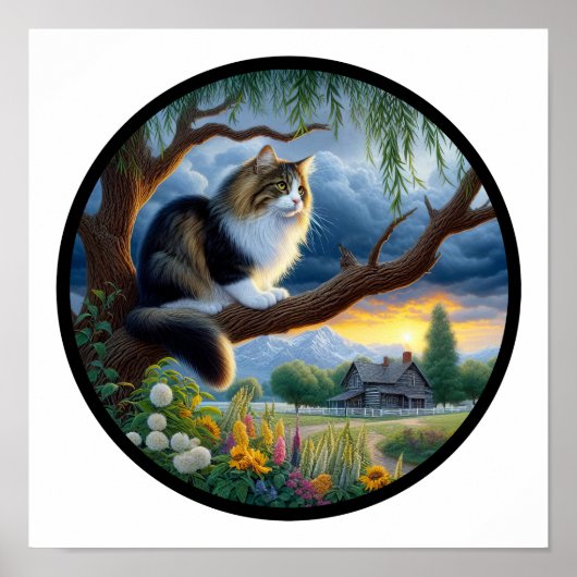 Poster Une image 3D circulaire d'un chat domestique à poi (Devant)