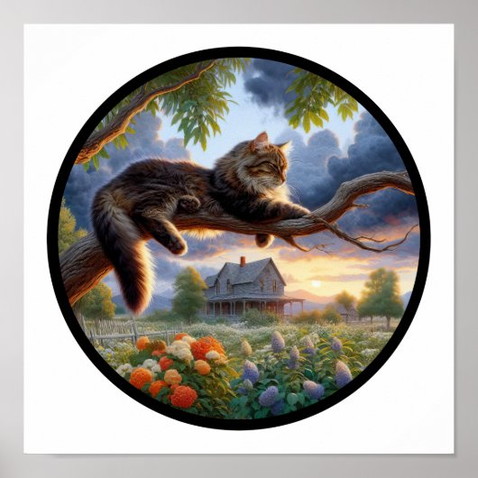 Poster Une image 3D circulaire d'un chat domestique à poi (Devant)