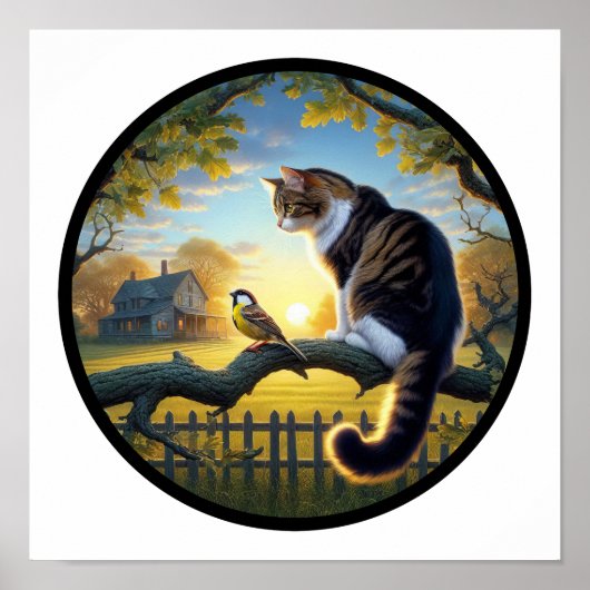 Poster Une image 3D circulaire d'un chat domestique à poi (Devant)