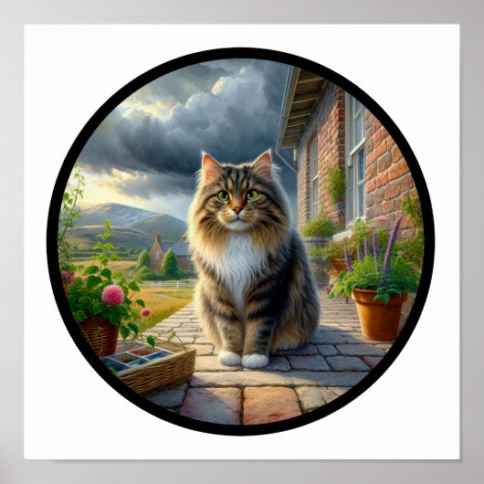 Poster Une image 3D circulaire d'un chat domestique à poi (Devant)