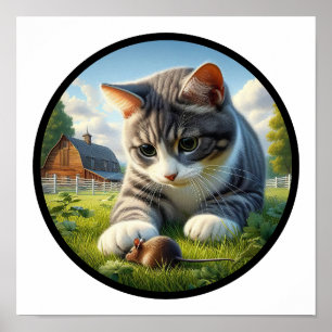 Poster Une image 3D circulaire d'un chat domestique à poi