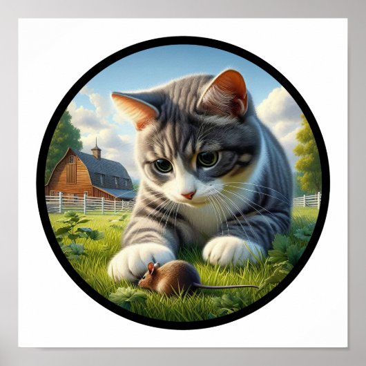 Poster Une image 3D circulaire d'un chat domestique à poi (Devant)