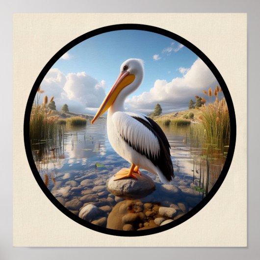 Poster Une image 3D circulaire d'un Pélican blanc américa (Devant)