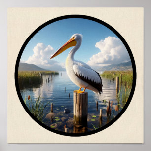 Poster Une image 3D circulaire d'un Pélican blanc américa