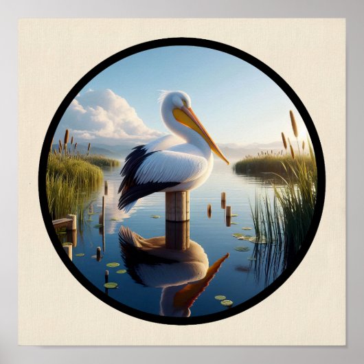 Poster Une image 3D circulaire d'un Pélican blanc américa (Devant)