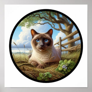 Poster Une image circulaire 3D d'un beau chat siamois