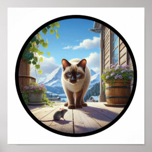Poster Une image circulaire 3D d'un beau chat siamois