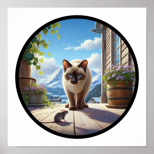 Poster Une image circulaire 3D d'un beau chat siamois (Devant)