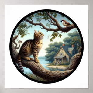 Poster Une image circulaire 3D d'un beau tabby Cat