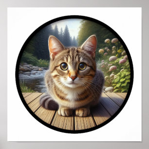 Poster Une image circulaire 3D d'un beau tabby Cat