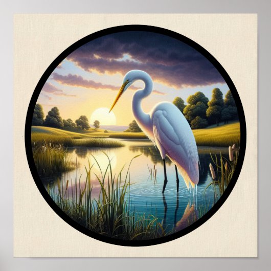 Poster Une image circulaire 3D d'un bel aigrette (Devant)