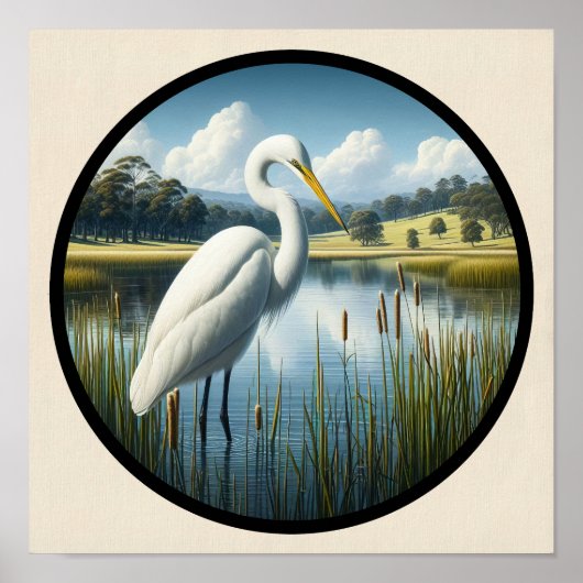Poster Une image circulaire 3D d'un bel aigrette (Devant)