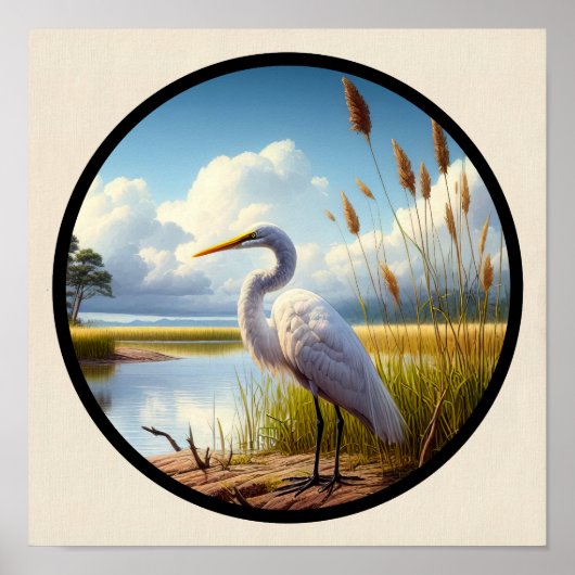 Poster Une image circulaire 3D d'un bel aigrette (Devant)