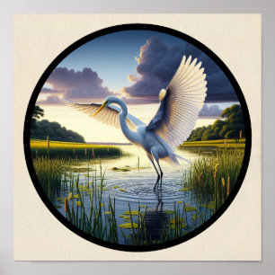 Poster Une image circulaire 3D d'un bel aigrette