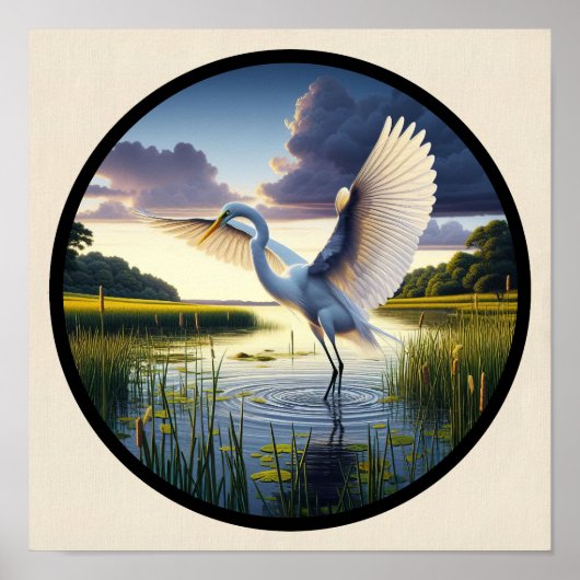 Poster Une image circulaire 3D d'un bel aigrette (Devant)