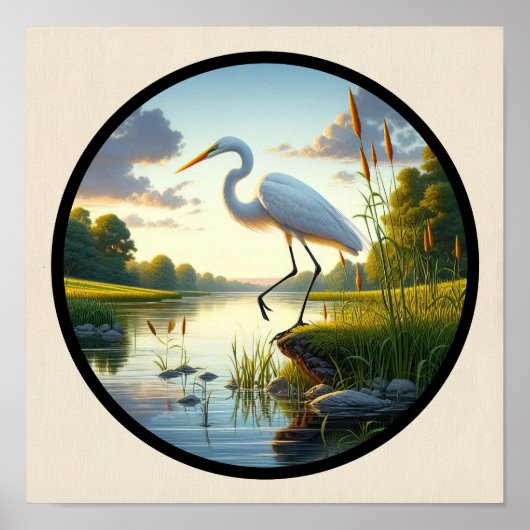 Poster Une image circulaire 3D d'un bel aigrette (Devant)