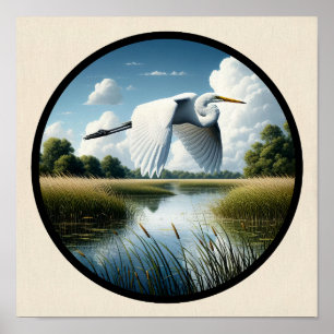 Poster Une image circulaire 3D d'un bel aigrette