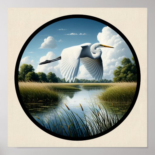 Poster Une image circulaire 3D d'un bel aigrette (Devant)