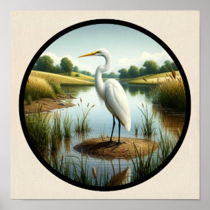 Poster Une image circulaire 3D d'un bel aigrette