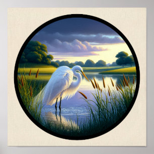Poster Une image circulaire 3D d'un bel aigrette