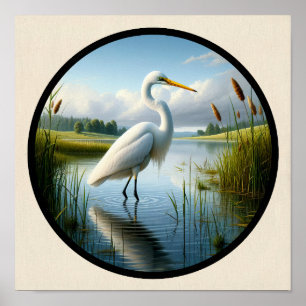 Poster Une image circulaire 3D d'un bel aigrette