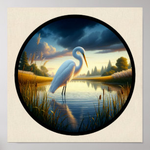 Poster Une image circulaire 3D d'un bel aigrette