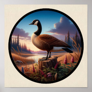 Poster Une image circulaire 3D d'une belle oie canadienne