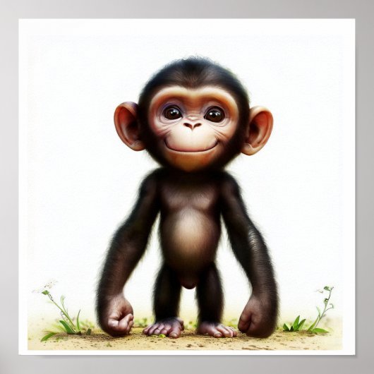 Poster Une image de chimpanzé à l'aquarelle rendue en 3D (Devant)