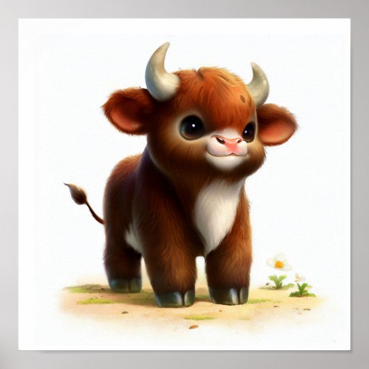 Poster Une image en 3D d'un joli jeune taureau (Devant)